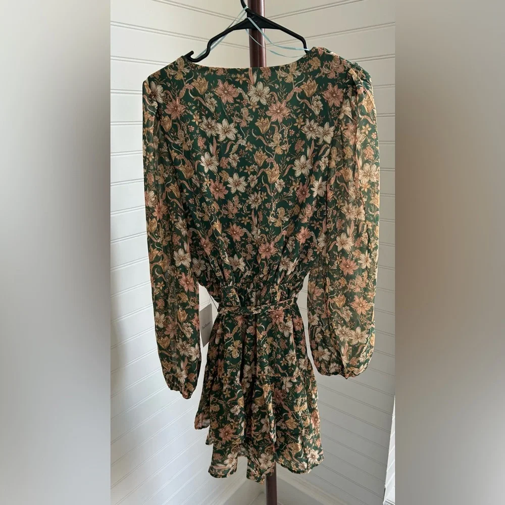 Flying Tomato Olive Floral Long Sleeve Dress